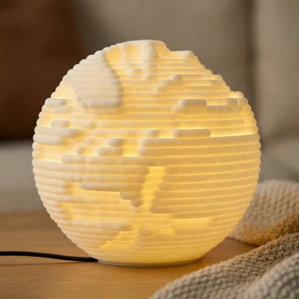 Tapiu B13 decorative sphere light with warm LED and textured layered design