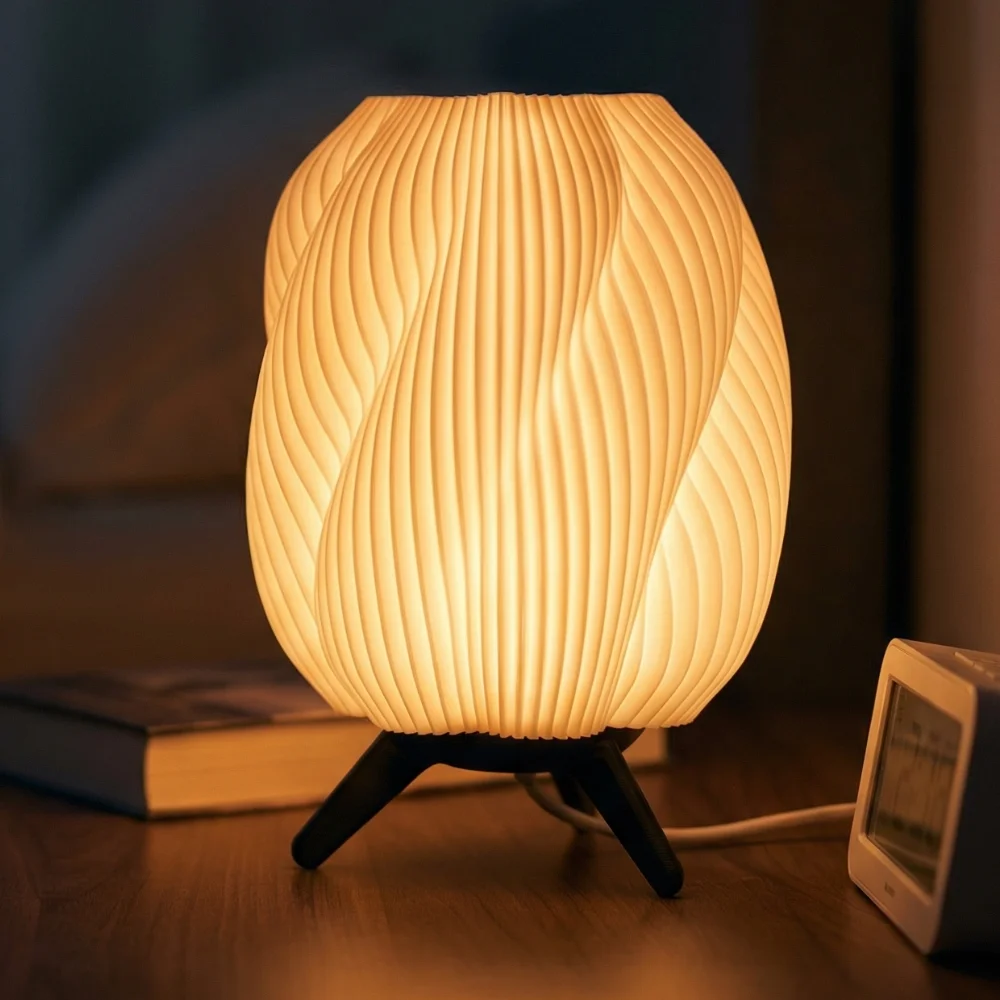 Tapiu wavy table lamp shade with white shade and black base