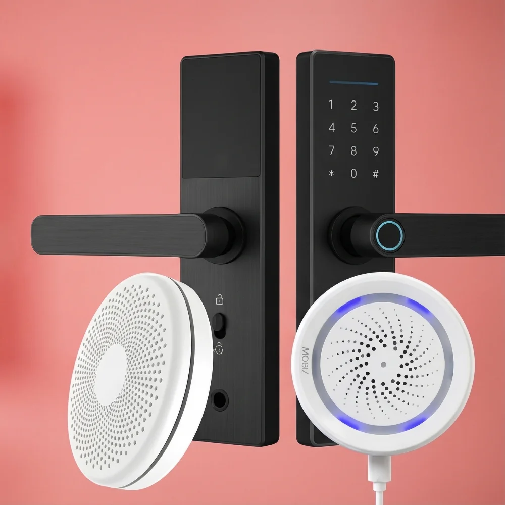 WiFi safety and security system for smart home alerts, siren alarms, PTZ camera monitoring, smoke detection, and smart door protection