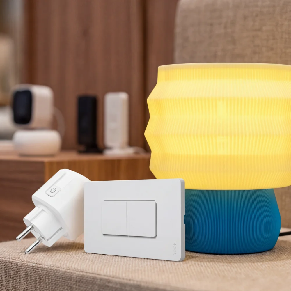 Smart living light and comfort system with smart switch, smart plug, desk lamp, presence sensor, and curtain control