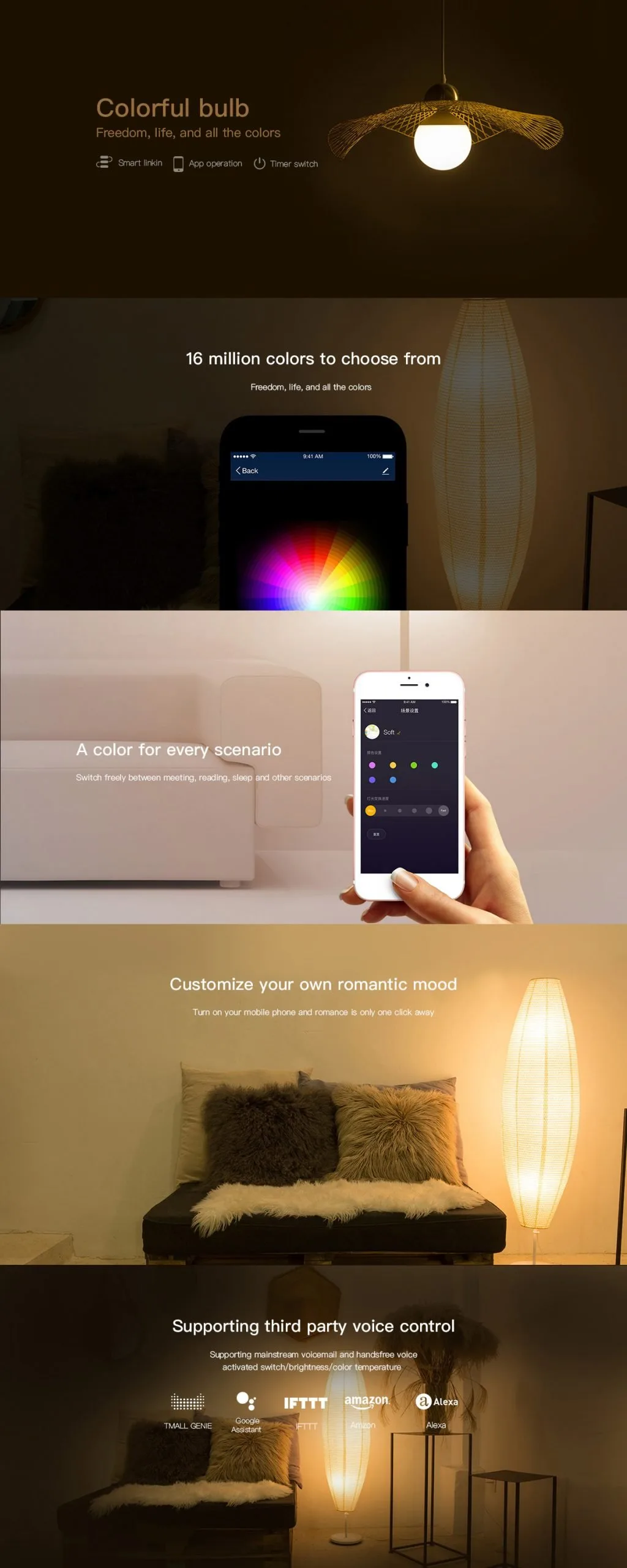 Smart light bulb WiFi RGB dimmable